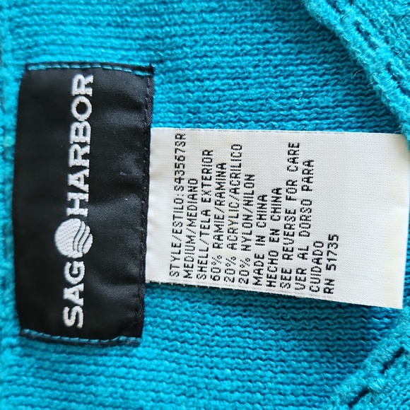 Sag Harbor Women's Med Turquoise Dainty "V" Neckline, Short Sleeve - Picture 7 of 8